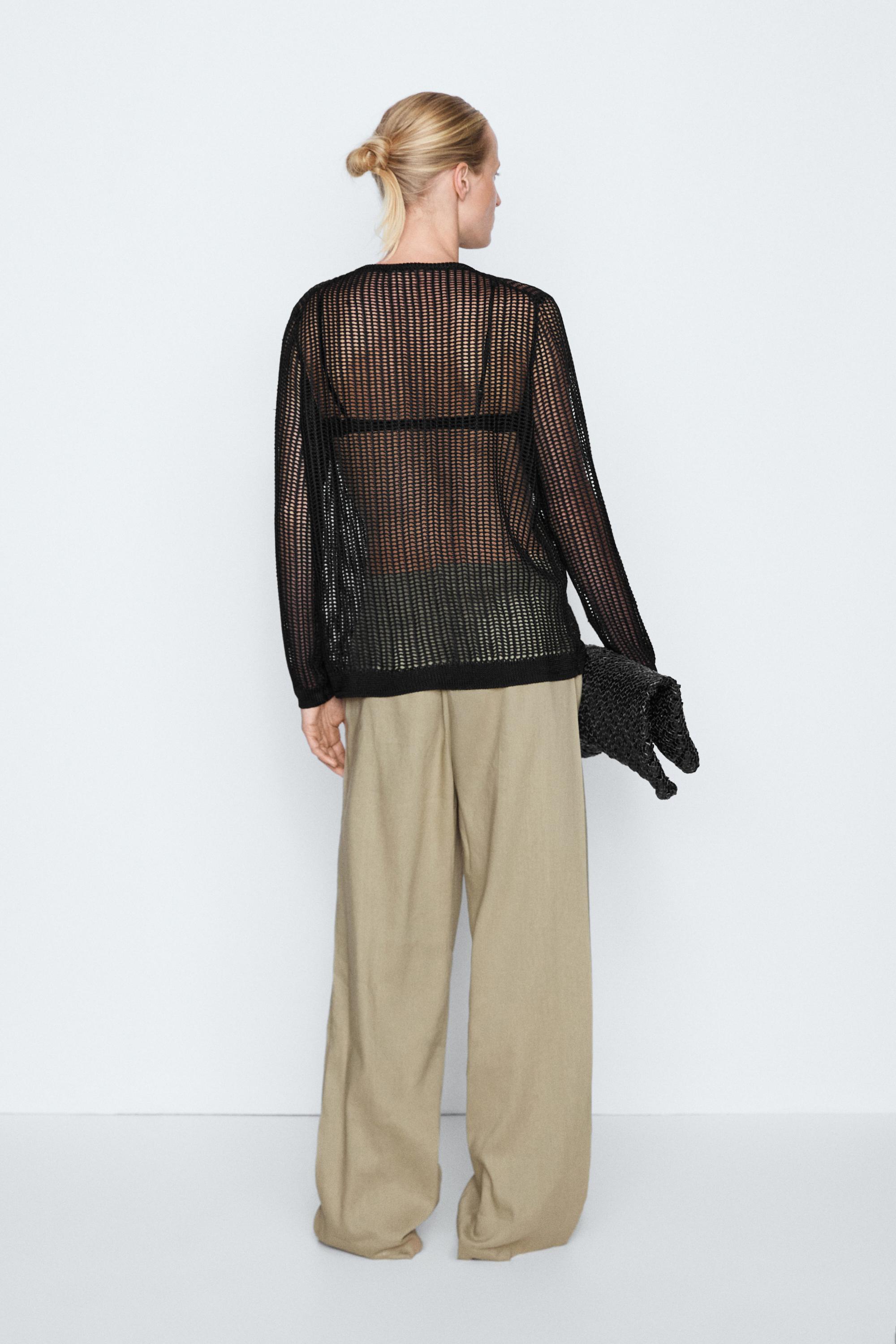 Cutwork knit button-up sweater - STUDIO
